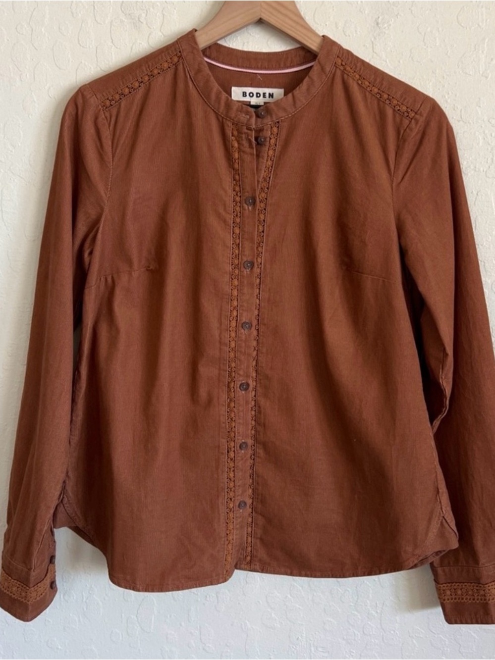 Boden Button-Down Corduroy Shirt Blouse Caramel Brown